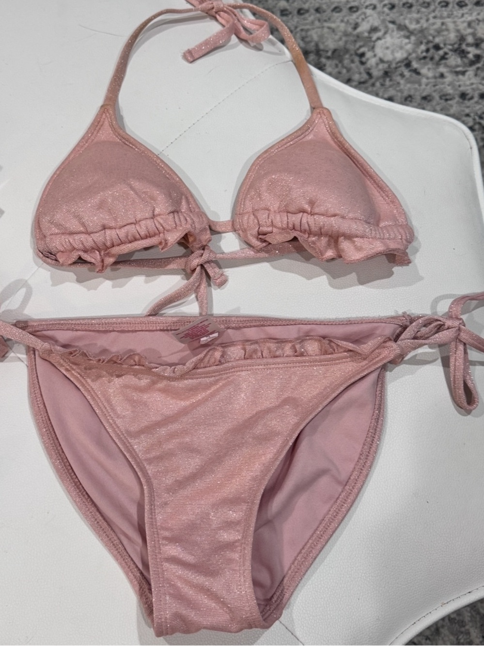 Xhilaration Pink Sparkly Metallic Ruffle Triangle Tie Bikini Set